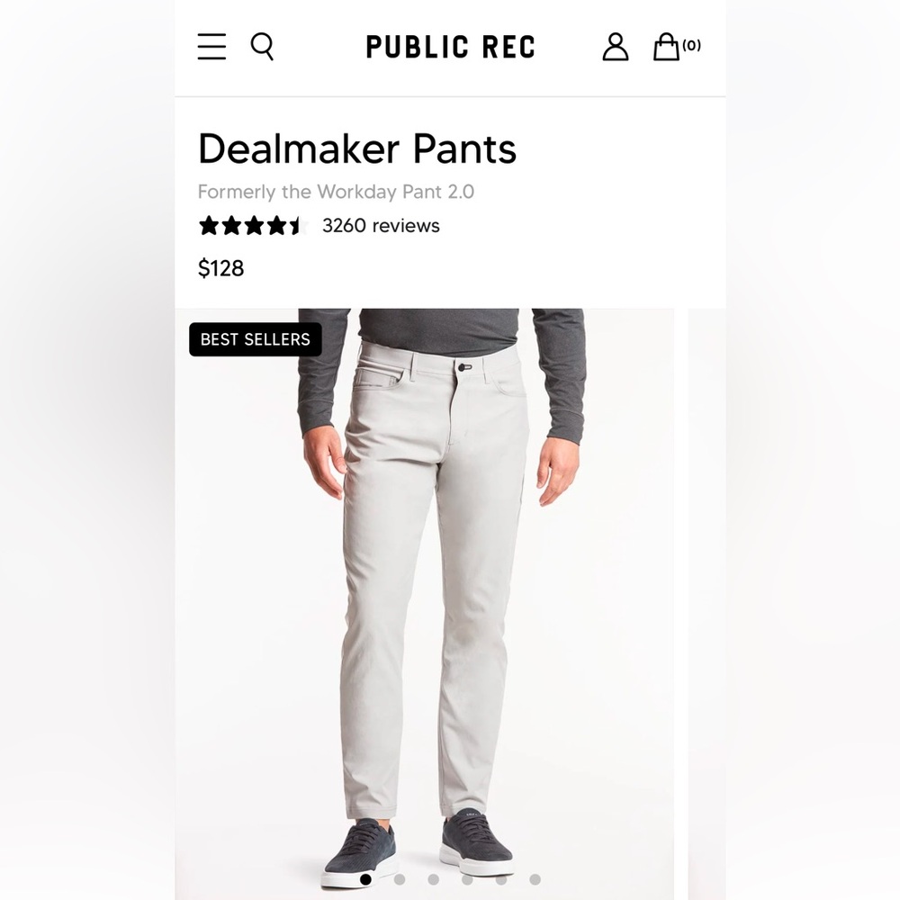 Public Rec Dealmaker Pants 40/30 in Fog